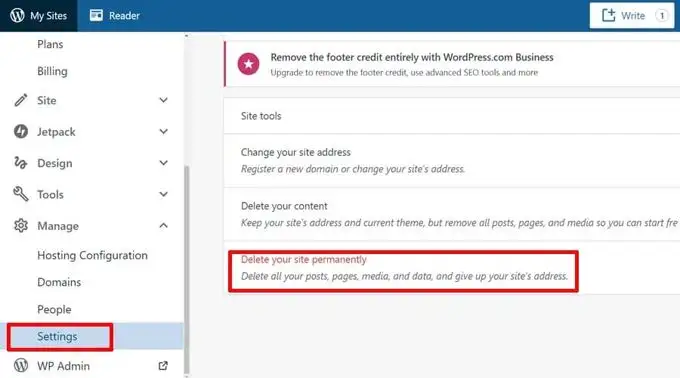 Een WordPress.com-site verwijderen Een WordPress.com-site verwijderen